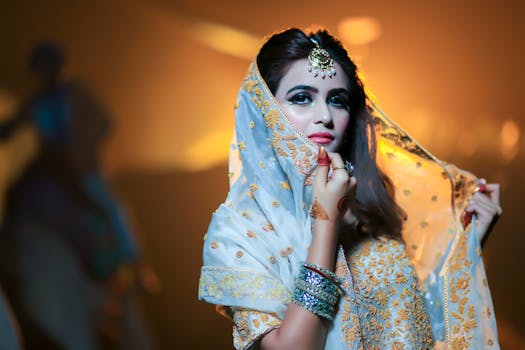 Beautiful Indian bride in traditional attire with intricate jewelry and makeup.