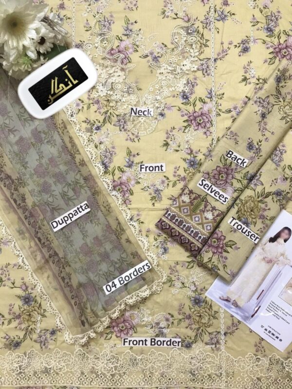 Heer Fabrics Pk 🌸 BAROQUE – Chikankari Printed Embroidered Lawn 3Pc ✨Elegant Patchwork | Lace Dupatta | Free Delivery 🚚 All Over Pakistan 🛍️ Limited Stock – Book Now! - Image 7