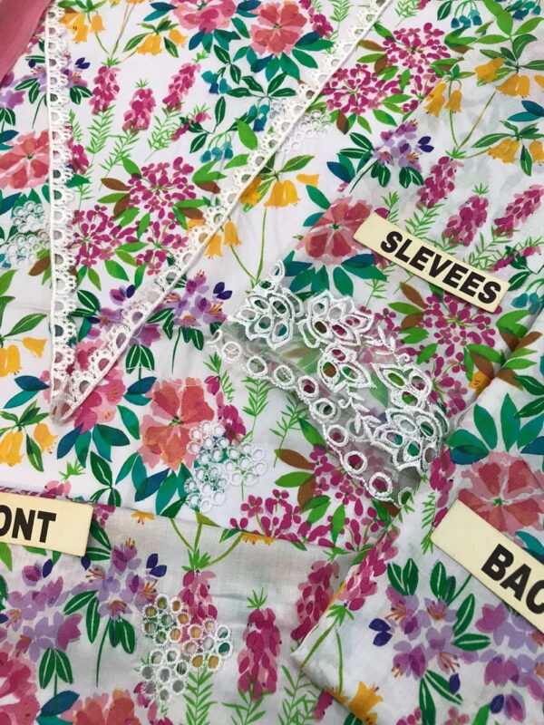 AFROZEH Brand ||  lawn printed chikankari embroidered patch-work unstitced 3pc ✓ - Image 5