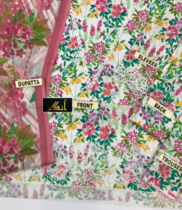 AFROZEH Brand ||  lawn printed chikankari embroidered patch-work unstitced 3pc ✓ - Image 6